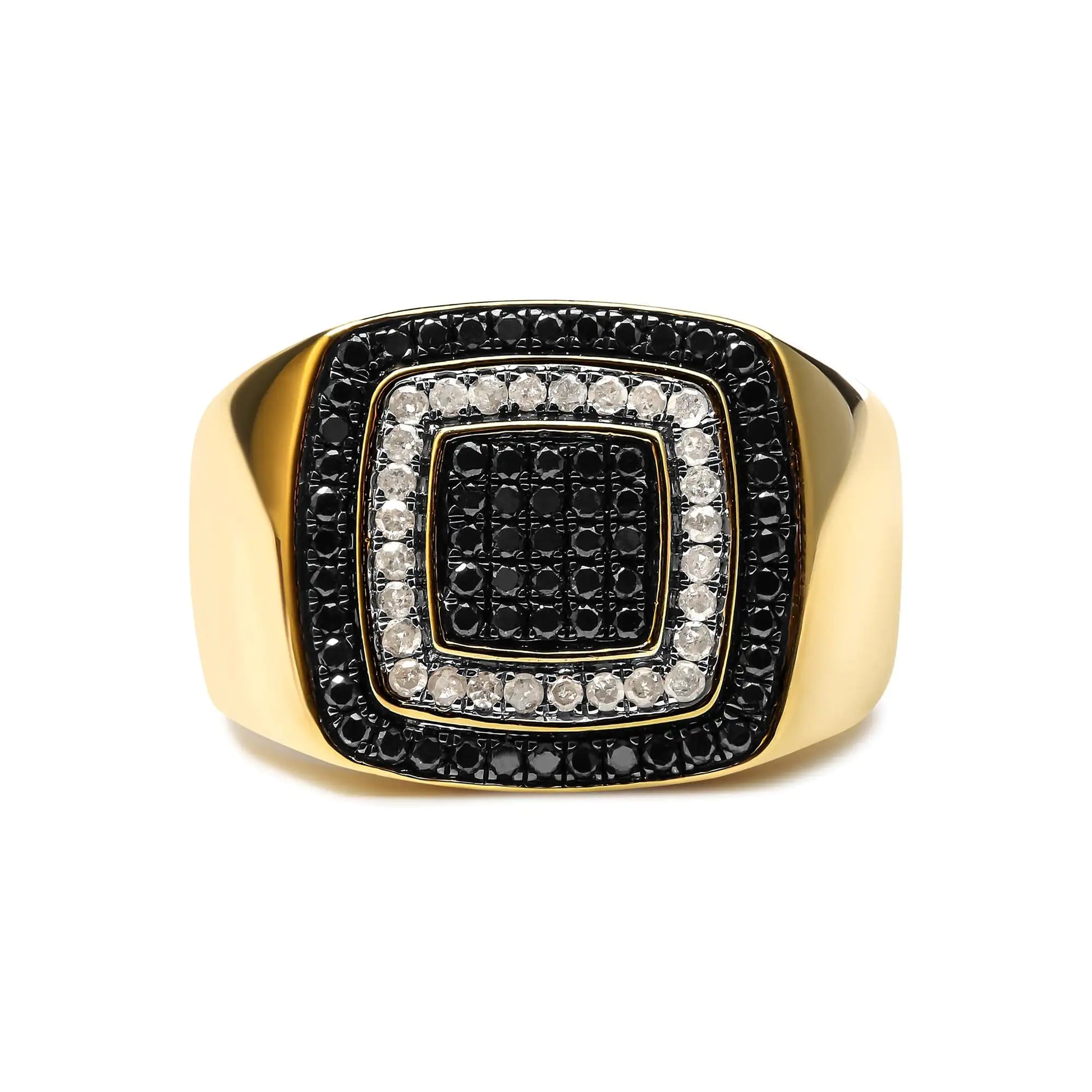 Men's 14K Yellow Gold Plated .925 Sterling Silver 3/4 Cttw White and Black Diamond Ring Band (Treated Black, I-J Color, I2-I3 Clarity) - Puritific