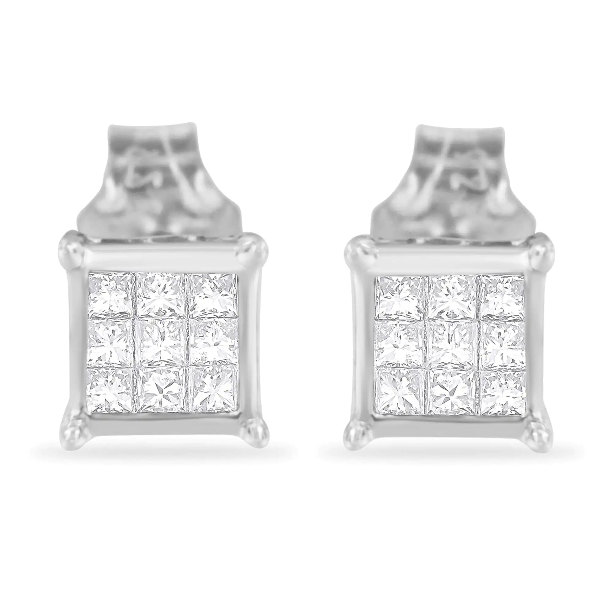 Sterling Silver Princess Cut Diamond Square Stud Earrings (.3 cttw, H-I Color, I1-I2 Clarity) - Puritific