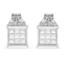 Sterling Silver Princess Cut Diamond Square Stud Earrings (.3 cttw, H-I Color, I1-I2 Clarity) - Puritific