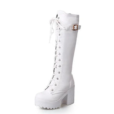 Ladies Knee High Boots Wedge Heel - Puritific