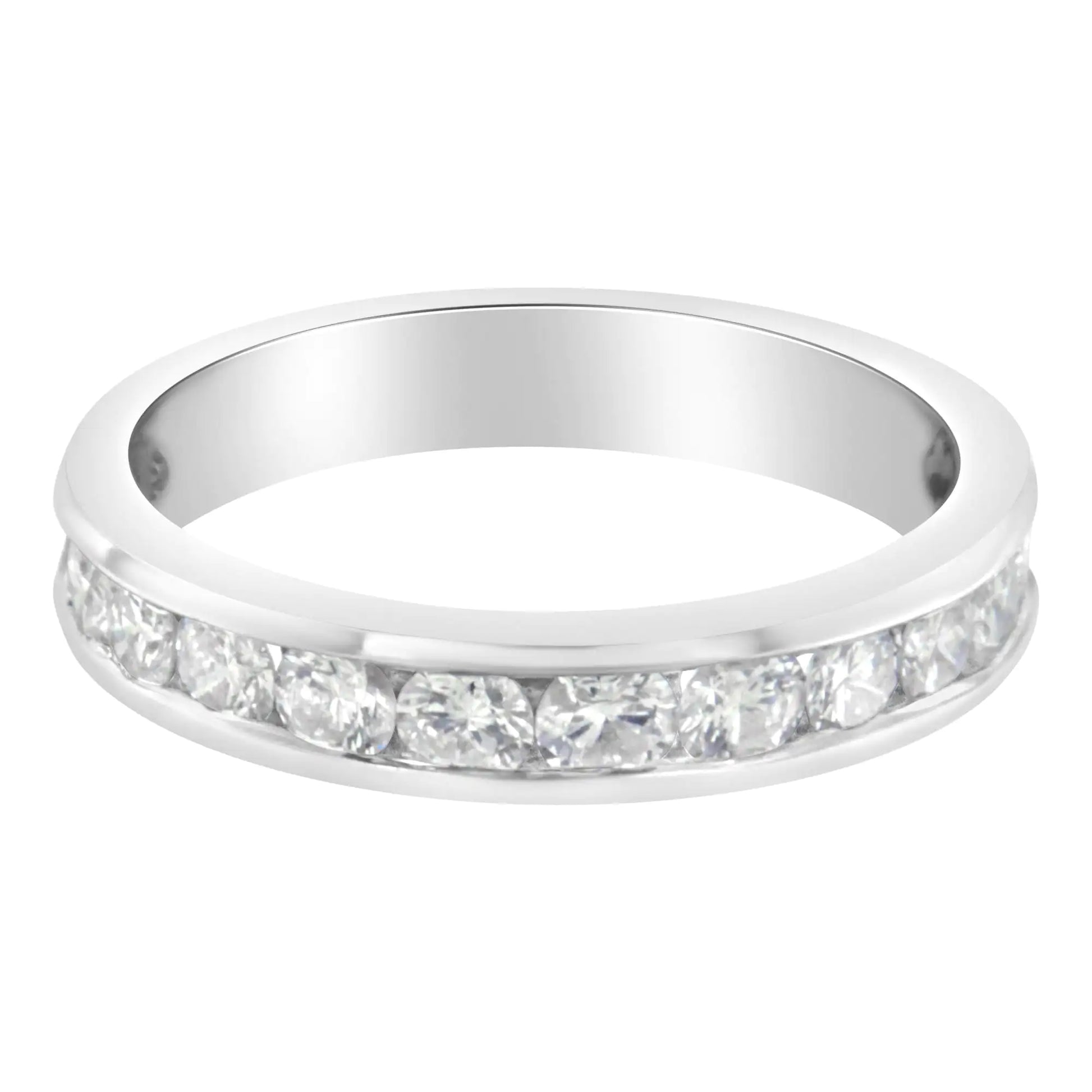 IGI Certified 1.0 Cttw Diamond 18K White Gold Channel-Set Half-Eternity Band Wedding Ring (E-F Color, I1-I2 Clarity) - Puritific