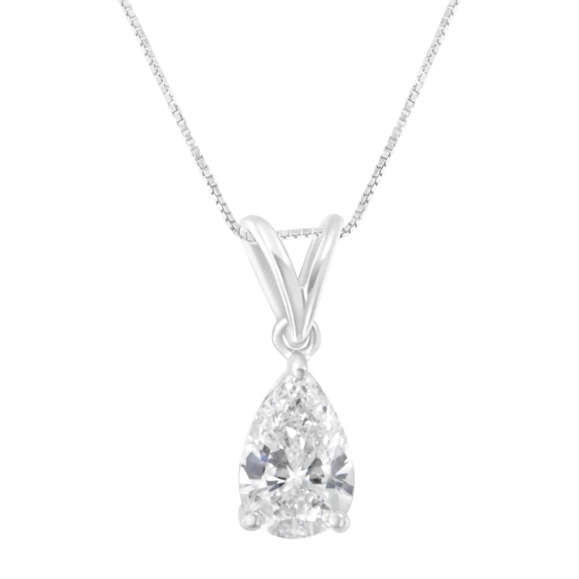 IGI certified 10K White Gold 1/2 cttw Diamond Pear Pendant Necklace (I-J, I1) - Puritific