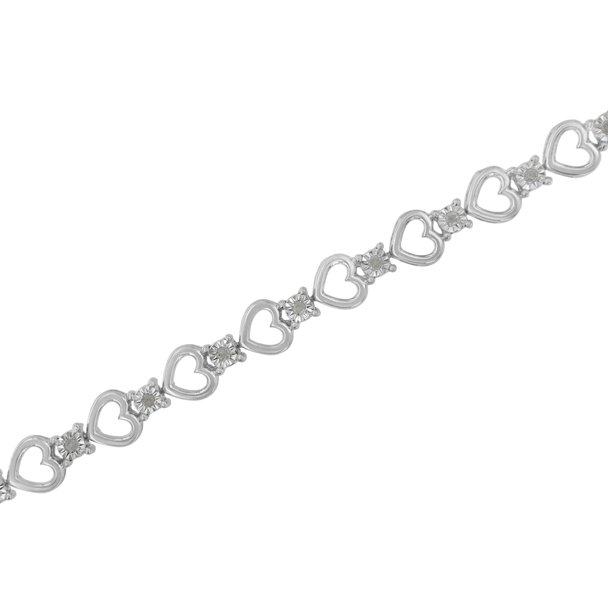 Sterling Silver Diamond Heart Link Bracelet (1/4 cttw, I-J Color, I3 Clarity) - Puritific