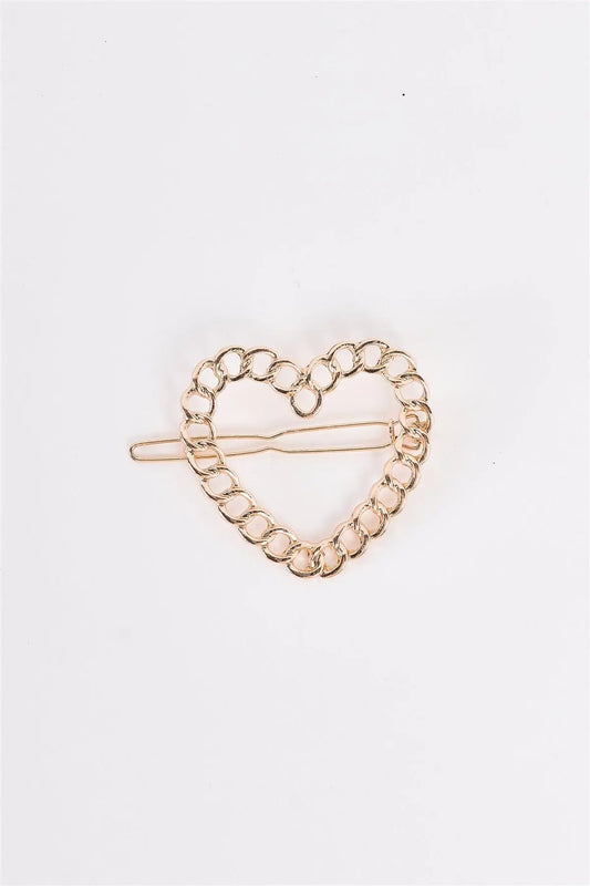 3pcs Gold Heart Chain Link Back Closure Hair Clip - Puritific