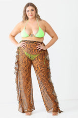 Tiger Animal Print Mesh High Waist Sexy Ruffle Pants