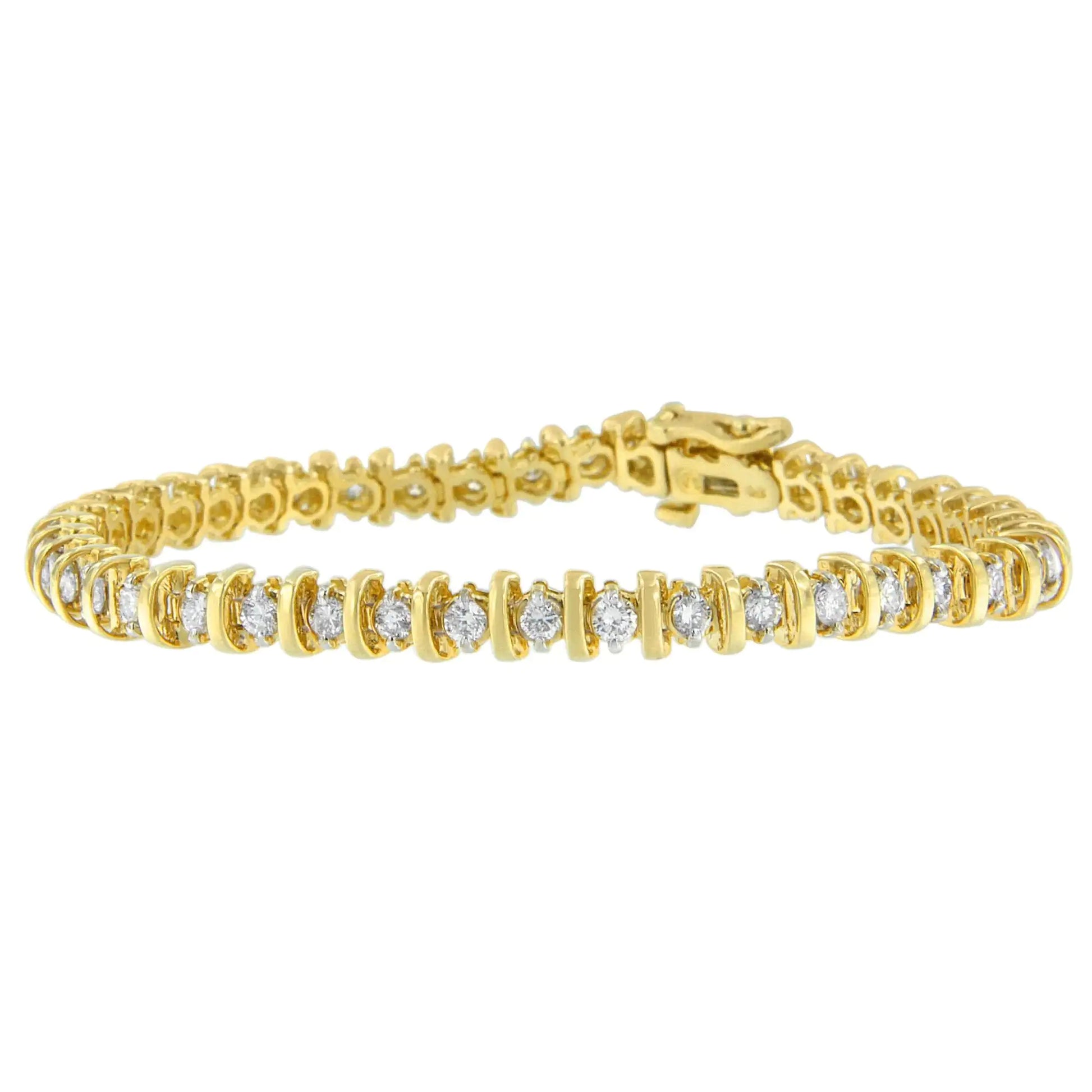 14K Yellow Gold Round-Cut Diamond Link Bracelet (3.00 cttw, H-I Color, I1-I2 Clarity) - Puritific