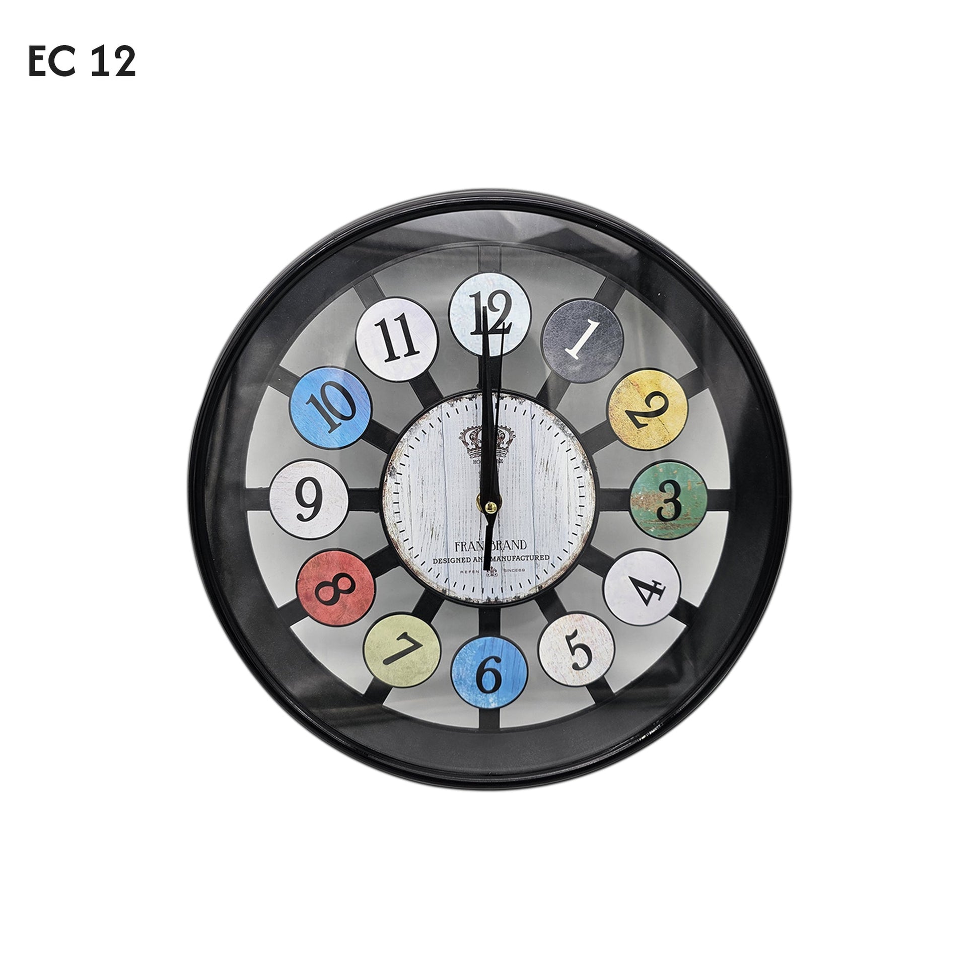 Black Glass Wall Clock - Easy to Read Colourful Numbers ~5201-2