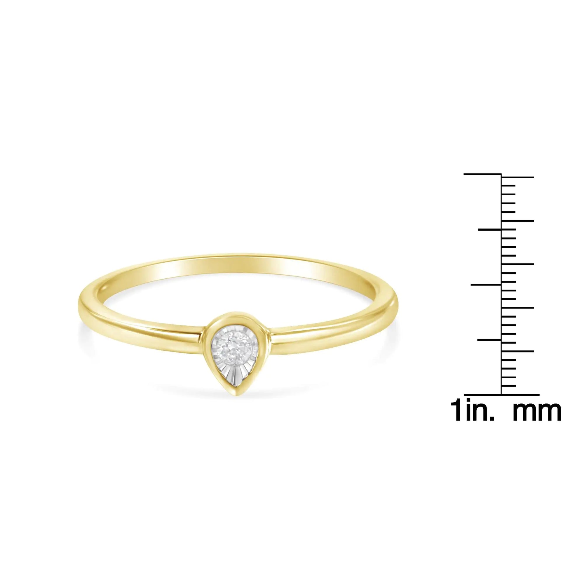 14K Yellow Gold Plated .925 Sterling Silver 1/20 Carat Diamond Teardrop Pear-Shaped Miracle Set Petite Fashion Ring (J-K Color, I1-I2 Clarity) - Puritific