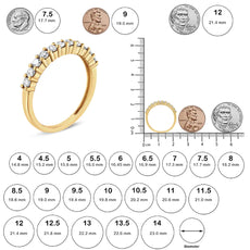 14K Yellow Gold Plated .925 Sterling Silver 1/2 cttw Shared Prong Set Brilliant Round-Cut Diamond 11 Stone Band Ring (J-K Color, SI1-SI2 Clarity) - Puritific