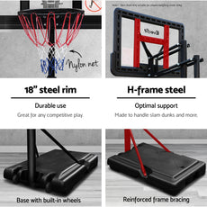 Everfit 3.05M Basketball Hoop Stand System Ring Portable Net Height Adjustable Black-3