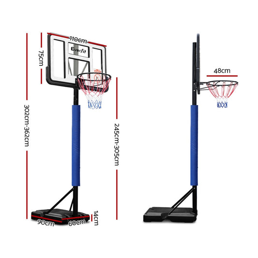 Everfit 3.05M Basketball Hoop Stand System Ring Portable Net Height Adjustable Blue-1