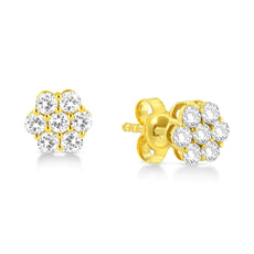 14K Yellow Gold 1/2 Cttw Brilliant Round Cut Diamond Floral Cluster Stud Earrings with Pushbacks (J-K Color, VS2-SI1 Clarity) - Puritific