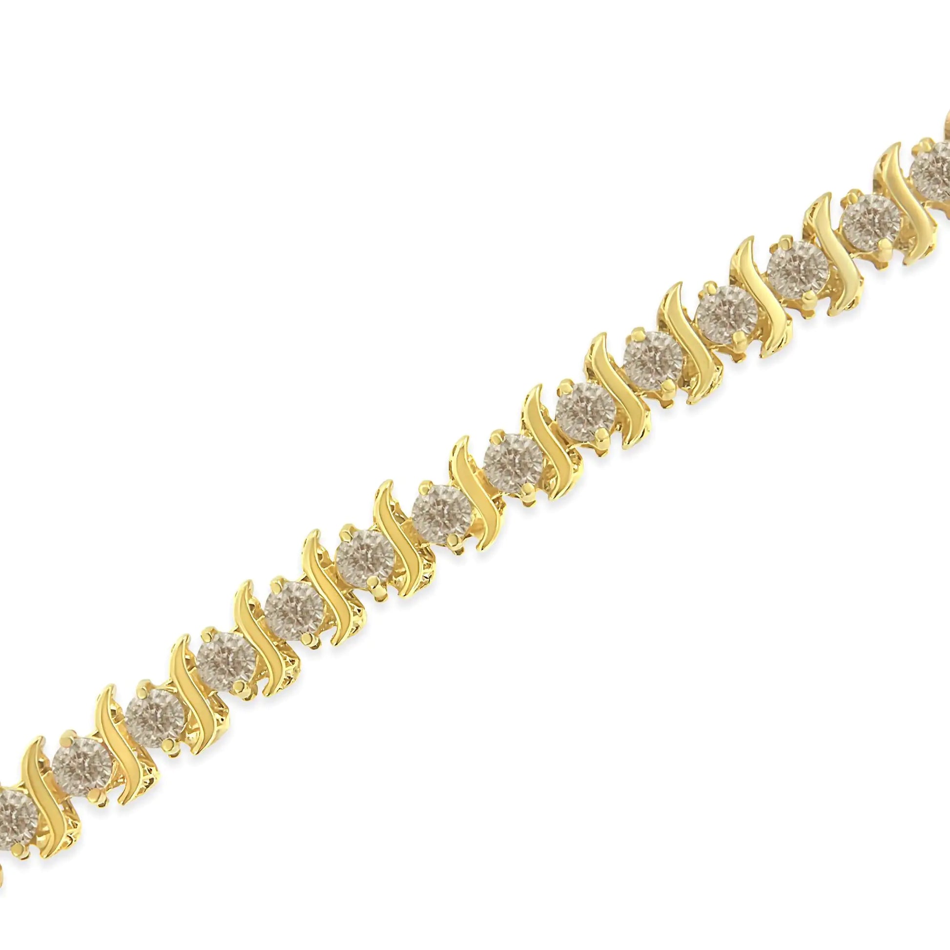 14K Yellow Gold-Plated .925 Sterling Silver 6.0 cttw Classic Round-Cut Diamond "S" Link Bracelet (J-K Color, I1-I2 Clarity) - Size 7.5" - Puritific