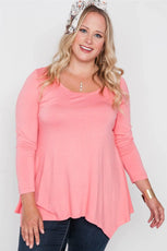 Plus Size Coral Long Sleeve Basic Top