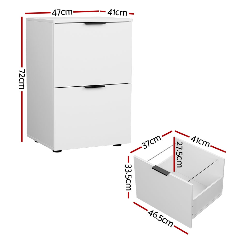 Artiss Filing Cabinet Files Storage Office Shelves File Organiser White 2 Drawer-1