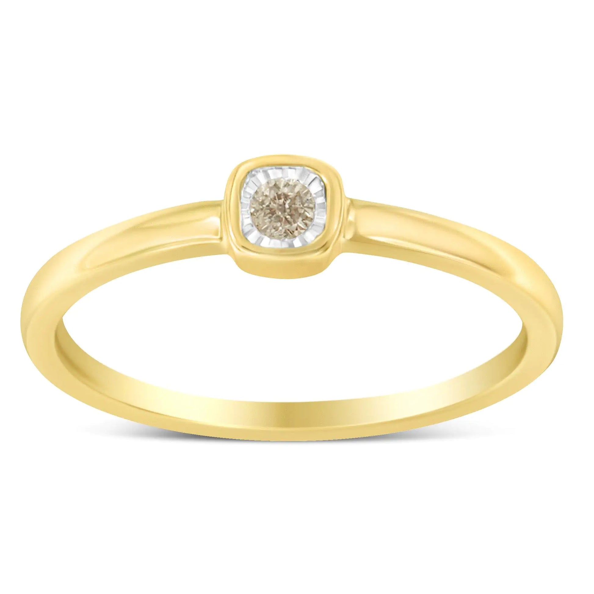 14K Yellow Gold Plated .925 Sterling Silver 1/20 Carat Diamond Square Cushion-Shaped Miracle Set Petite Fashion Promise Ring (J-K Color, I1-I2 Clarity) - Puritific