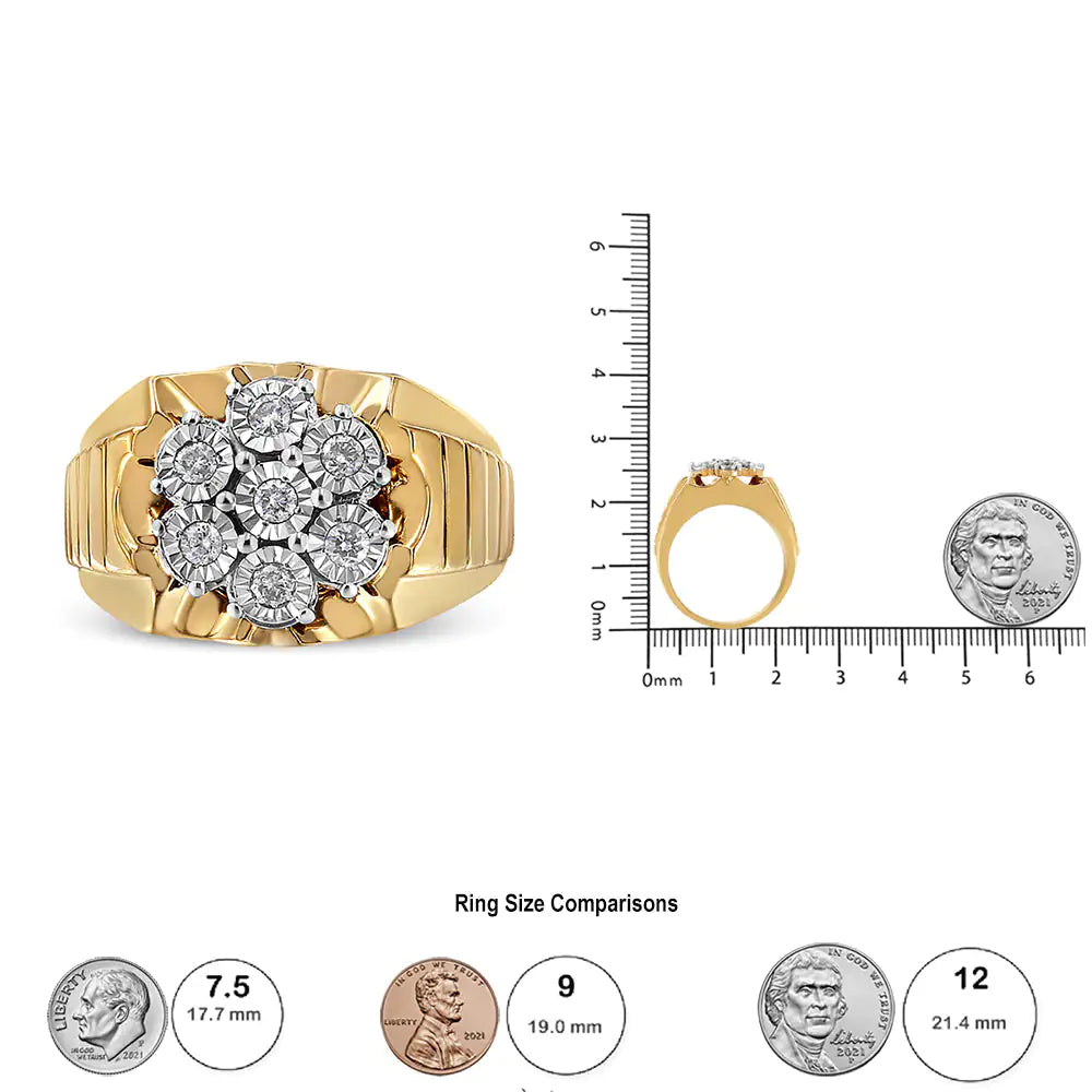 14K Yellow Gold Plated .925 Sterling Silver 1/3 Cttw Miracle-Set Floral Diamond Cluster Ring (I-J Color, I1-I2 Clarity) - Puritific