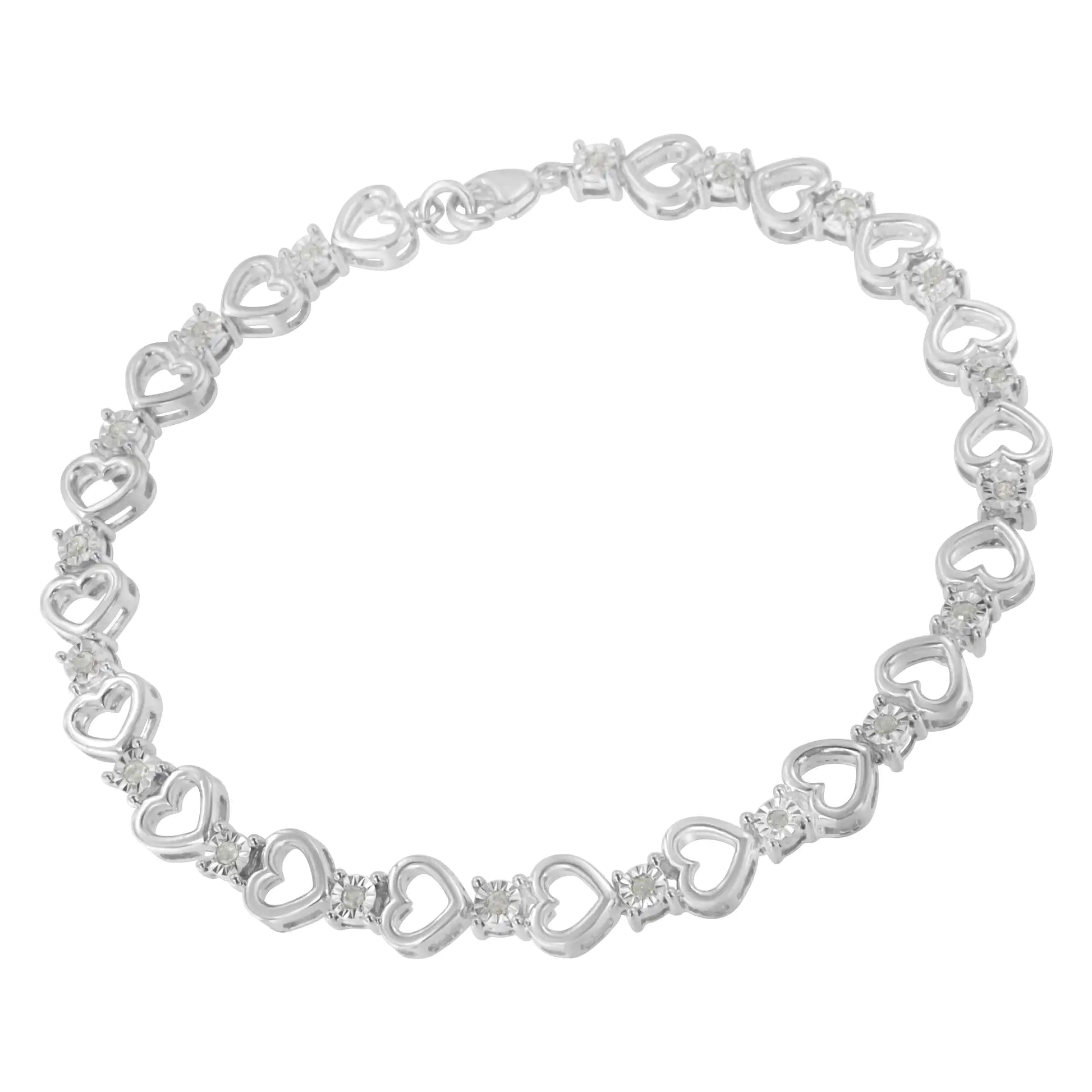 Sterling Silver Diamond Heart Link Bracelet (1/4 cttw, I-J Color, I3 Clarity) - Puritific