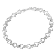 Sterling Silver Diamond Heart Link Bracelet (1/4 cttw, I-J Color, I3 Clarity) - Puritific