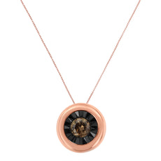 Black Rhodium over 10K Rose Gold 1/10 Carat Diamond Two Tone Round Miracle-Plate Solitaire 18” Pendant Necklace (Champagne Color, I2-I3 Clarity) - Puritific