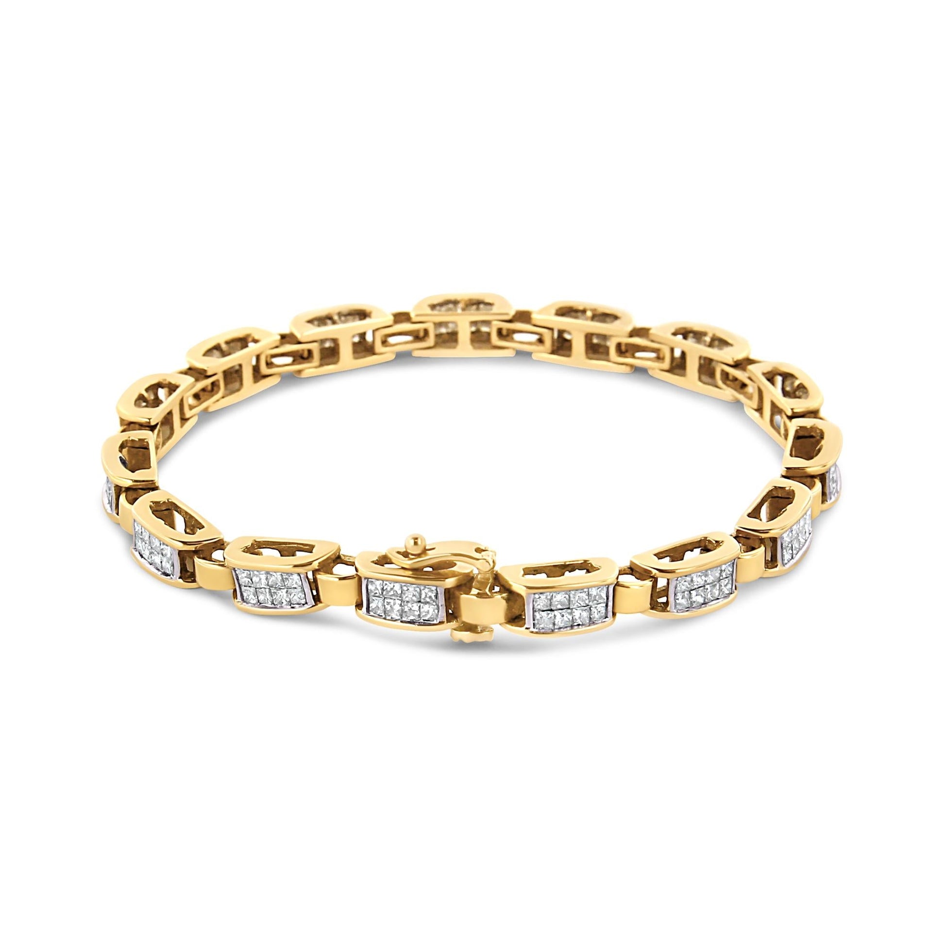 14K Yellow Gold 2 1/2 Cttw Princess-Cut Diamond Link Tennis Bracelet (H-I Color, SI2-I1 Clarity) - 7.25" - Puritific