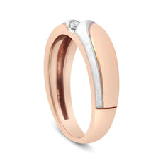 10K White and Rose Gold 1/10 Cttw 3-Stone Tension Slant Band Matte Finish Ring for Men (I-J Color, I2-I3 Clarity) - Puritific