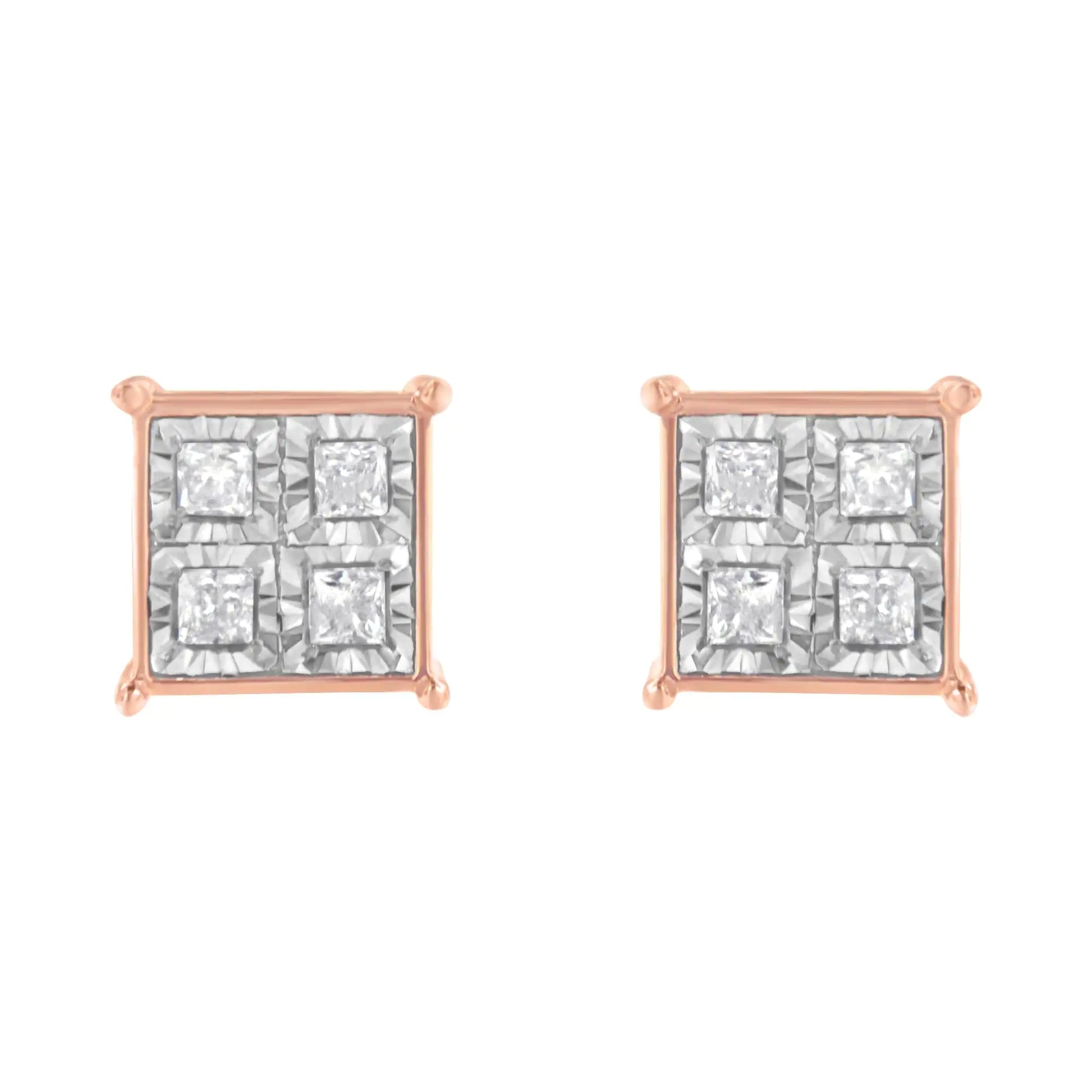 Rose Gold Plated Sterling Silver Diamond Composite Stud Earrings (3/4 cttw, J-K Color, I1-I2 Clarity) - Puritific