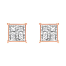 Rose Gold Plated Sterling Silver Diamond Composite Stud Earrings (3/4 cttw, J-K Color, I1-I2 Clarity) - Puritific