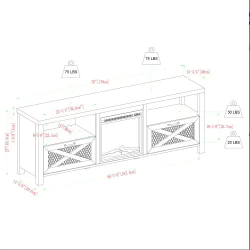 Industrial Farmhouse Metal Mesh Drop-Down X-Door Fireplace TV Stand For TVs - Rustic Oak