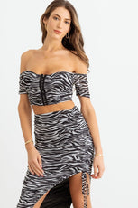 Animal Print Mesh Ruched Crop Top & High Waist Skirt Set - Puritific