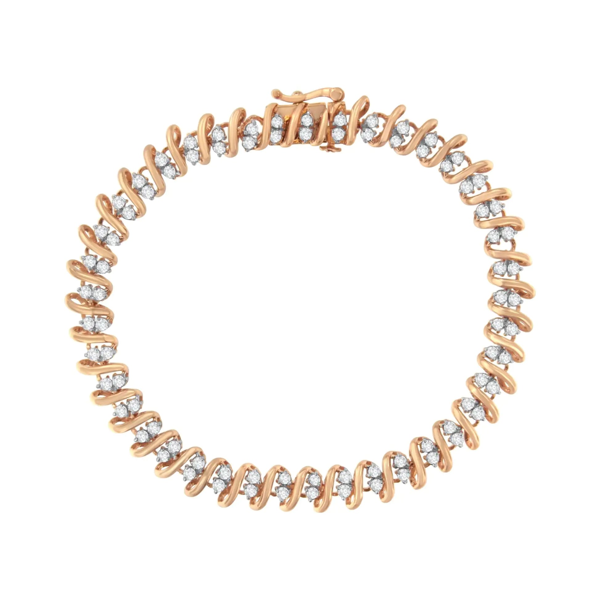 14KT Rose Gold Plated Sterling Silver Diamond S Link Tennis Bracelet (2 cttw, J-K Color, I1-I2 Clarity) - Size 7.5" - Puritific