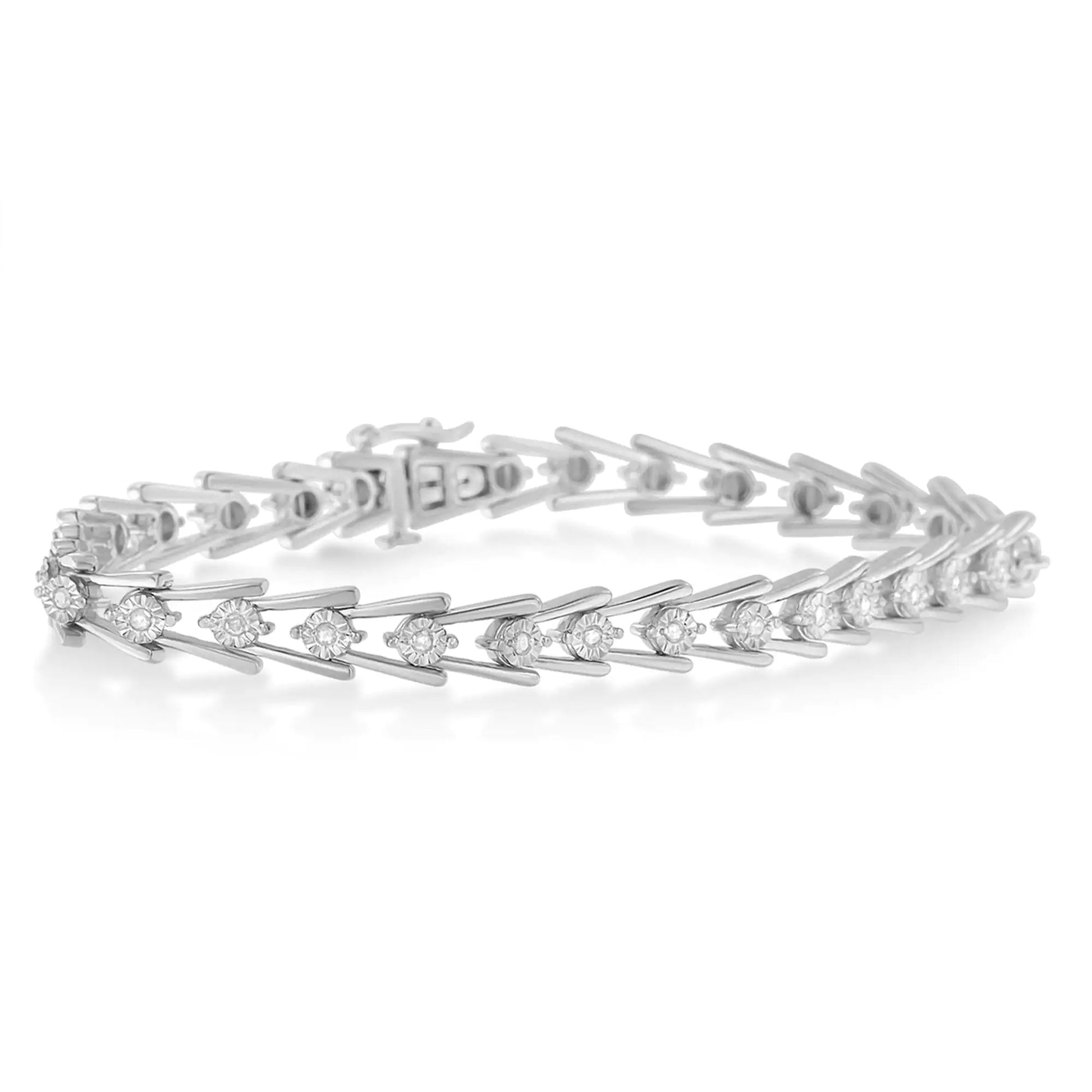 Sterling Silver Diamond Wave-Style Link Bracelet (0.5 cttw, I-J Color, I3 Clarity) - Puritific