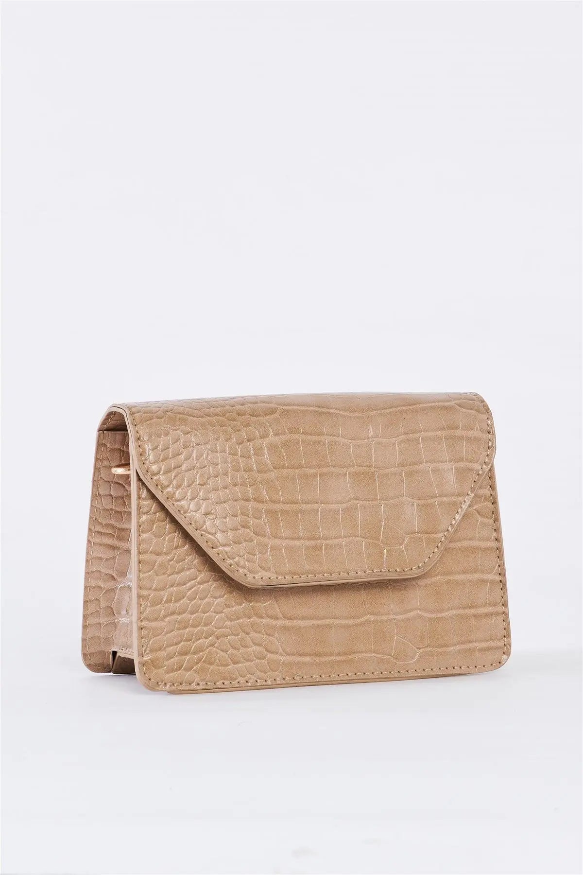 Beige Croc Hardware Belt Strap Detail Shoulder Bag /3 Bags - Puritific