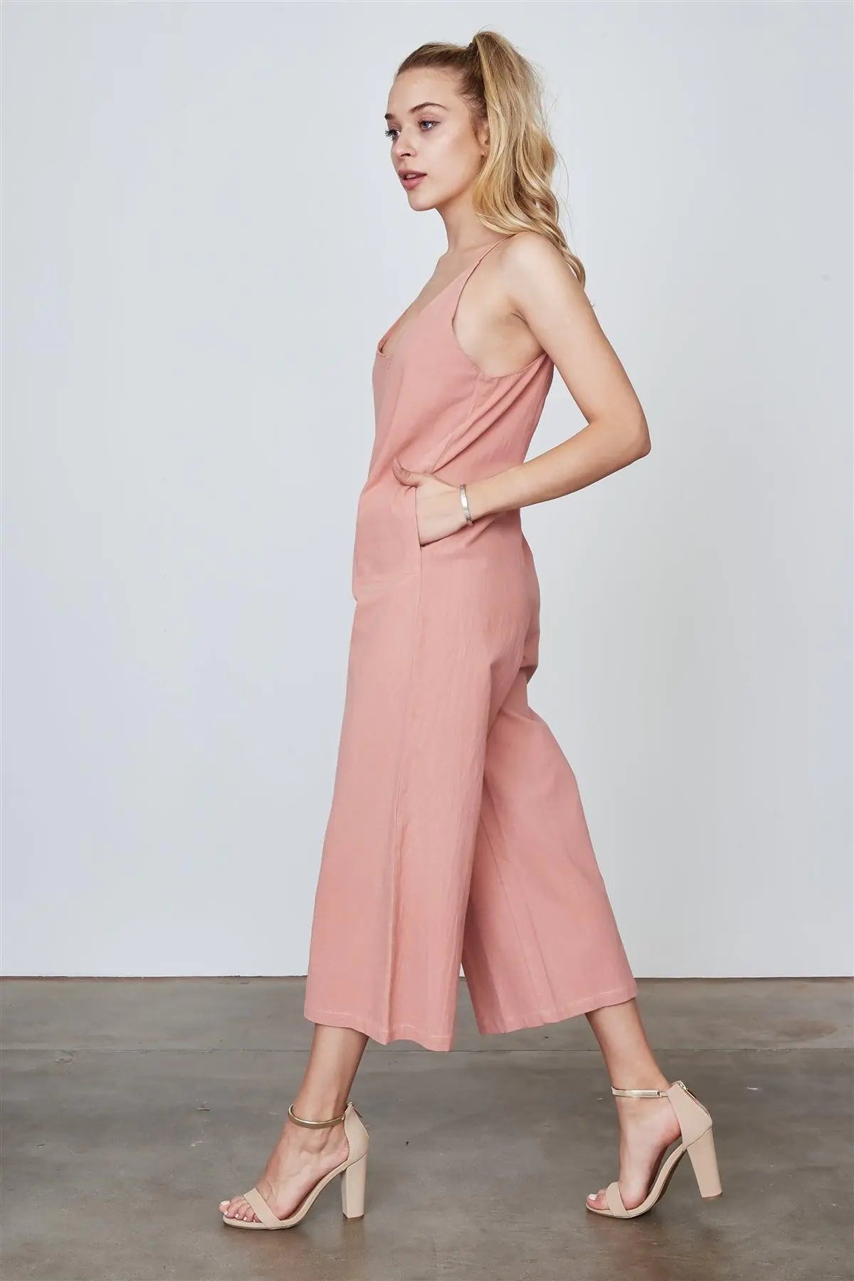 Boho Dust Coral Sleeveless Wide Leg Loose Jumpsuit /3-2-1 - Puritific