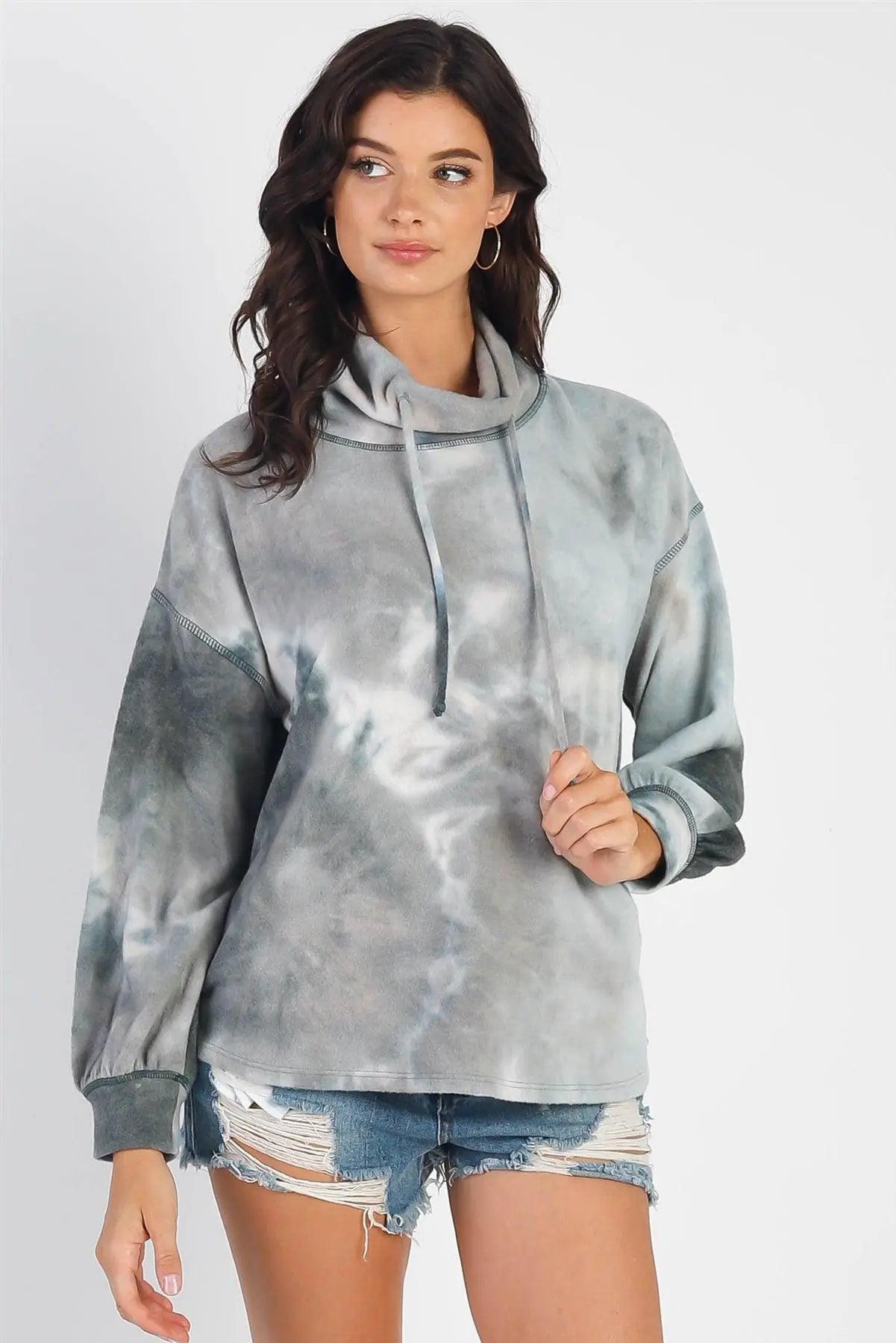 Teal Tie-Dye Turtle Neck Long Sleeve Top /1-1-1