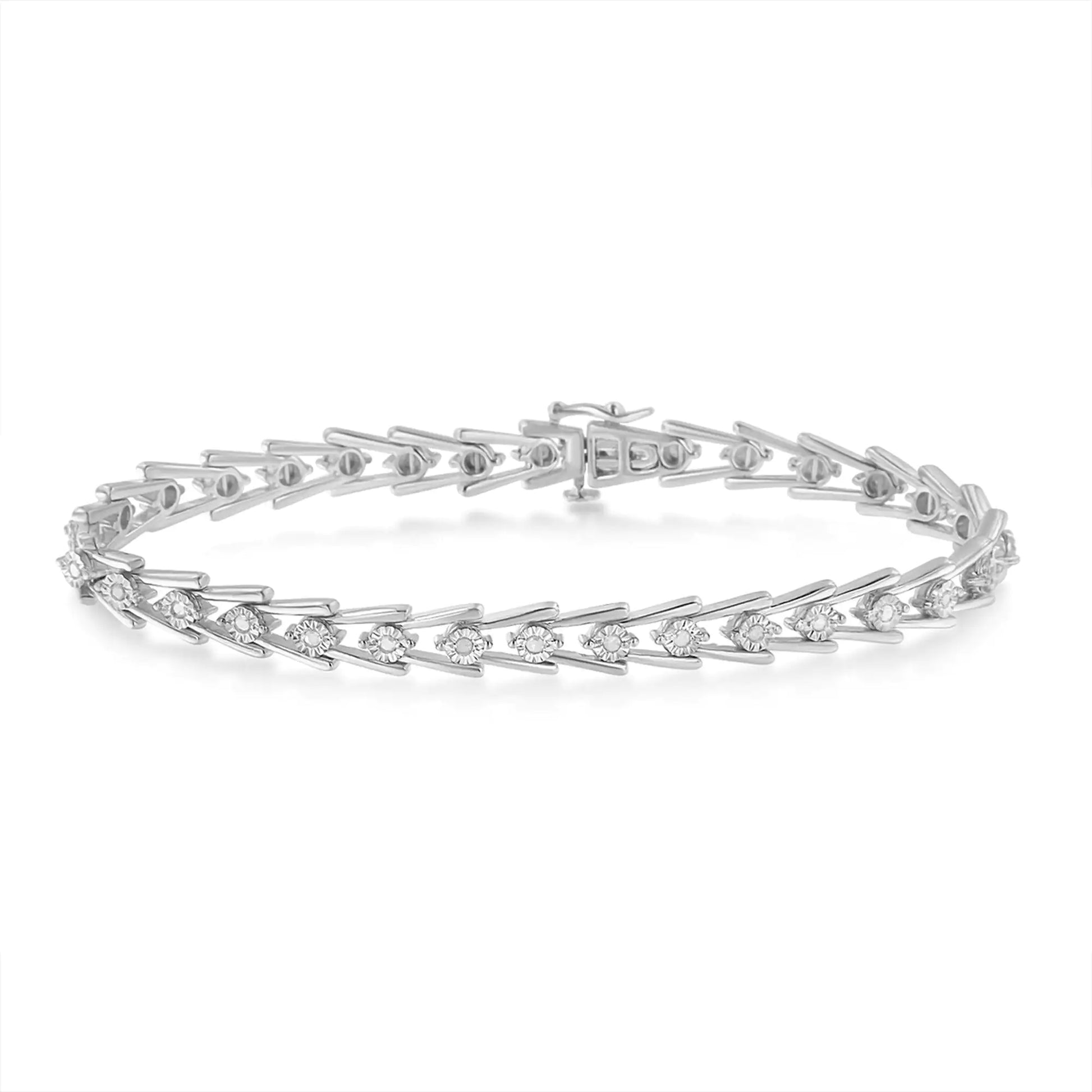 Sterling Silver Diamond Wave-Style Link Bracelet (0.5 cttw, I-J Color, I3 Clarity) - Puritific