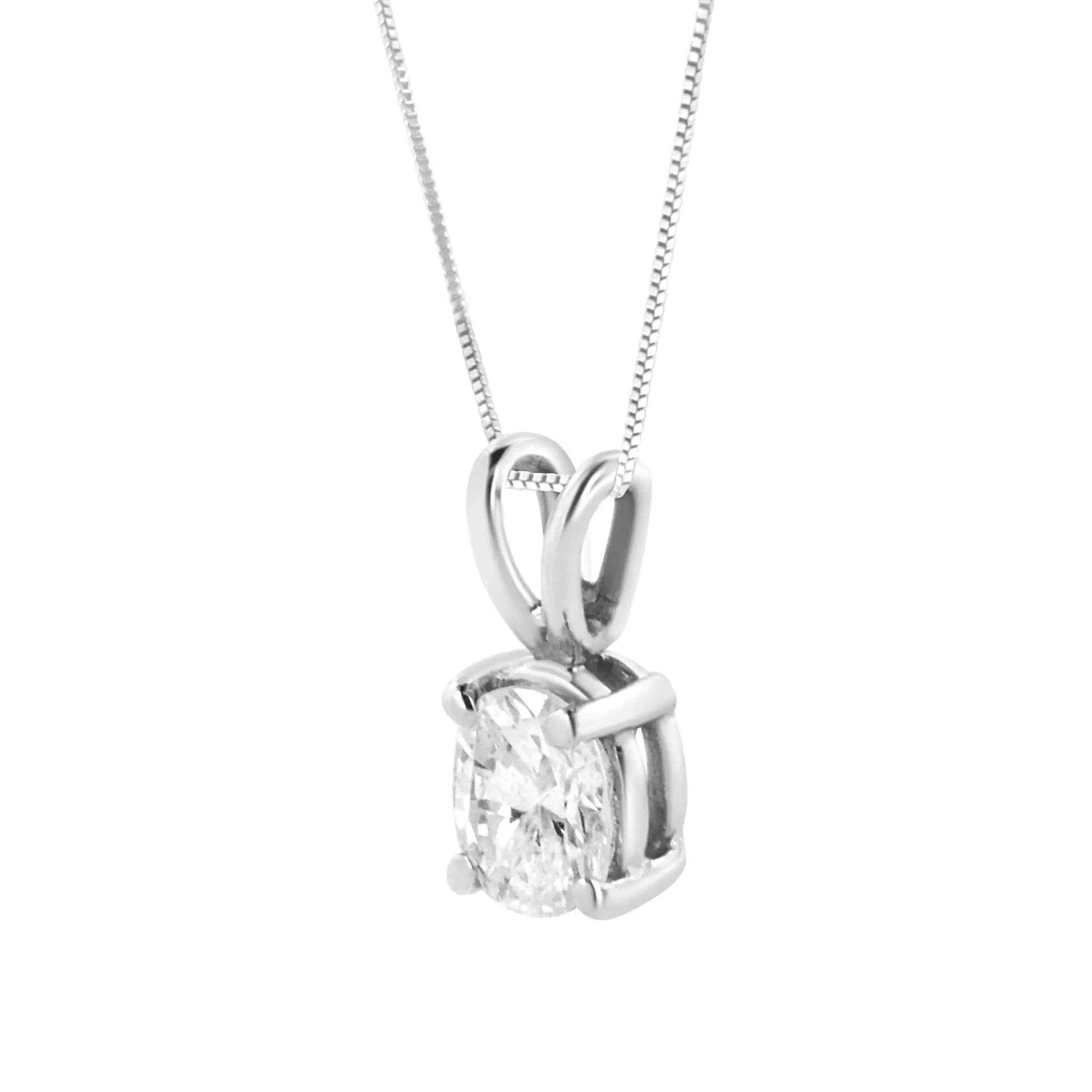 AGS Certified 14K White Gold 1/3 cttw Diamond Oval 18" Pendent Necklace (H-I Color, VS1-VS2 Clarity) - Puritific