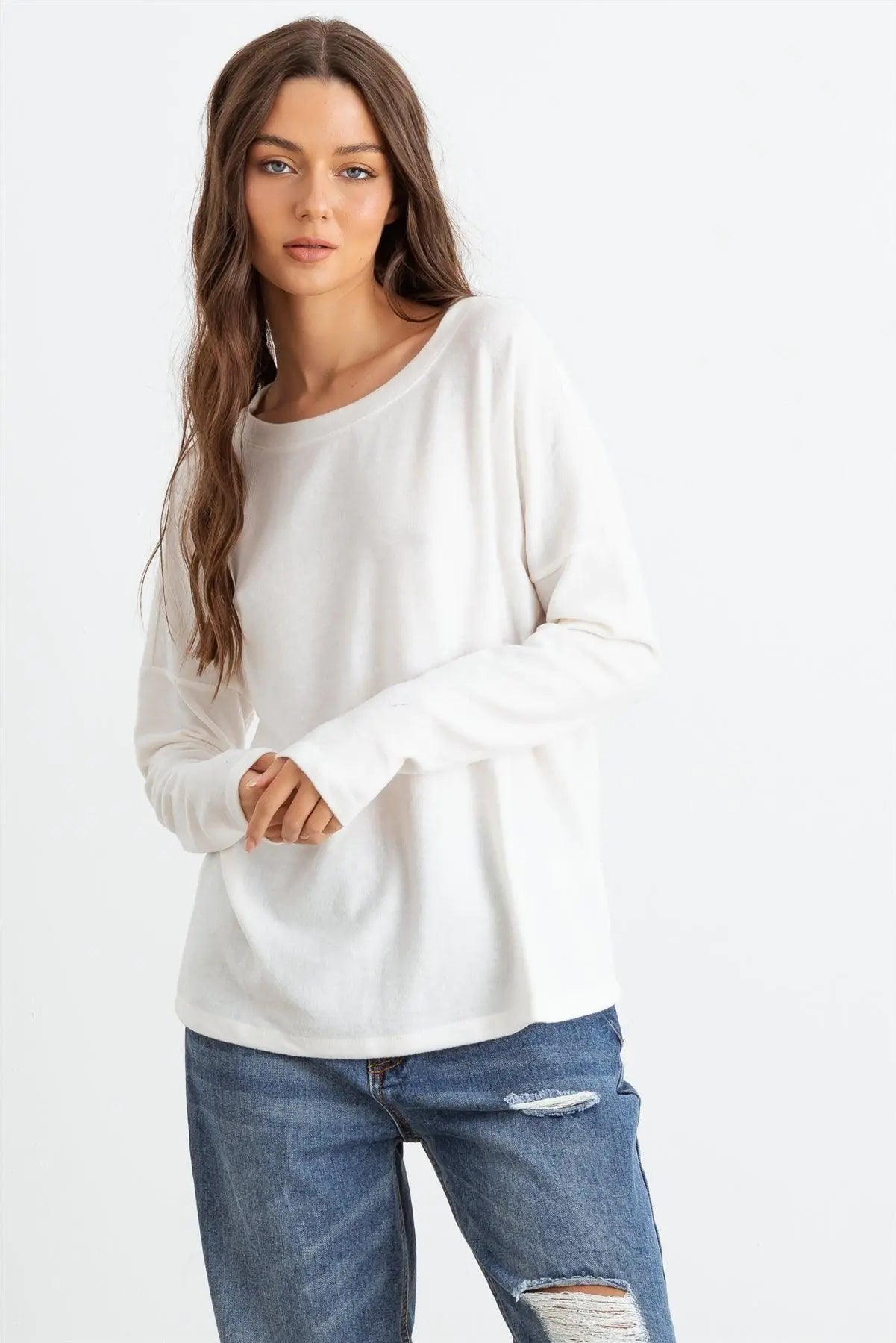 Off-White Long Sleeve Crew Neck Soft To Touch Top