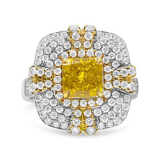 18K White and Yellow Gold 2.15 Cttw Yellow Radiant Lab Grown Center Diamond Halo Framed Cocktail Ring (Yellow/G-H Color, VS1-VS2 Clarity) - Puritific