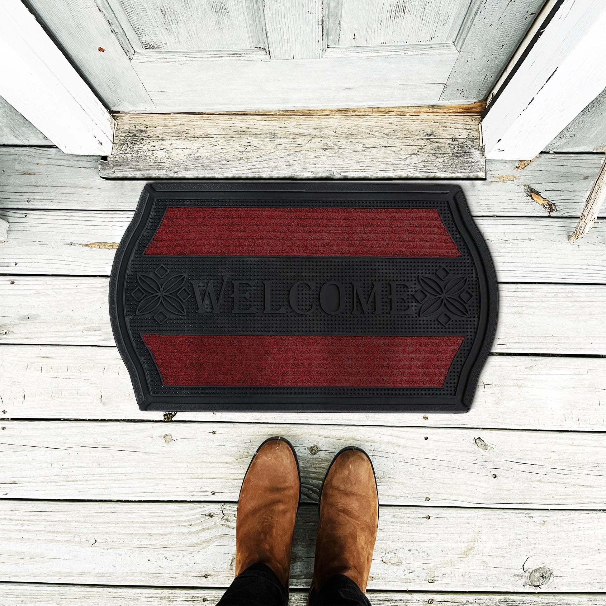 Welcome Mats for Front Door- Outdoor Indoor kitchen Mat Red and Black Non Slip~5149-1