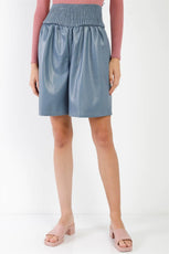 Blue Faux Leather High Waist Bermuda Shorts /3-2-1 - Puritific