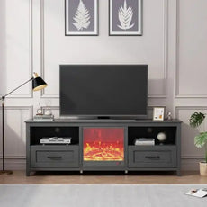 70.08 Inch Length Black TV Stand For Living Room And Bedroom, With 2 Drawers And 4 High-Capacity Storage Compartment,Suitable For Fireplace