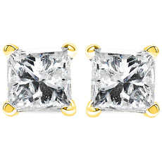 14K Yellow Gold 1/2 Cttw Princess-Cut Square Near Colorless Diamond Classic 4-Prong Solitaire Stud Earrings (H-I Color, I1-I2 Clarity) - Puritific