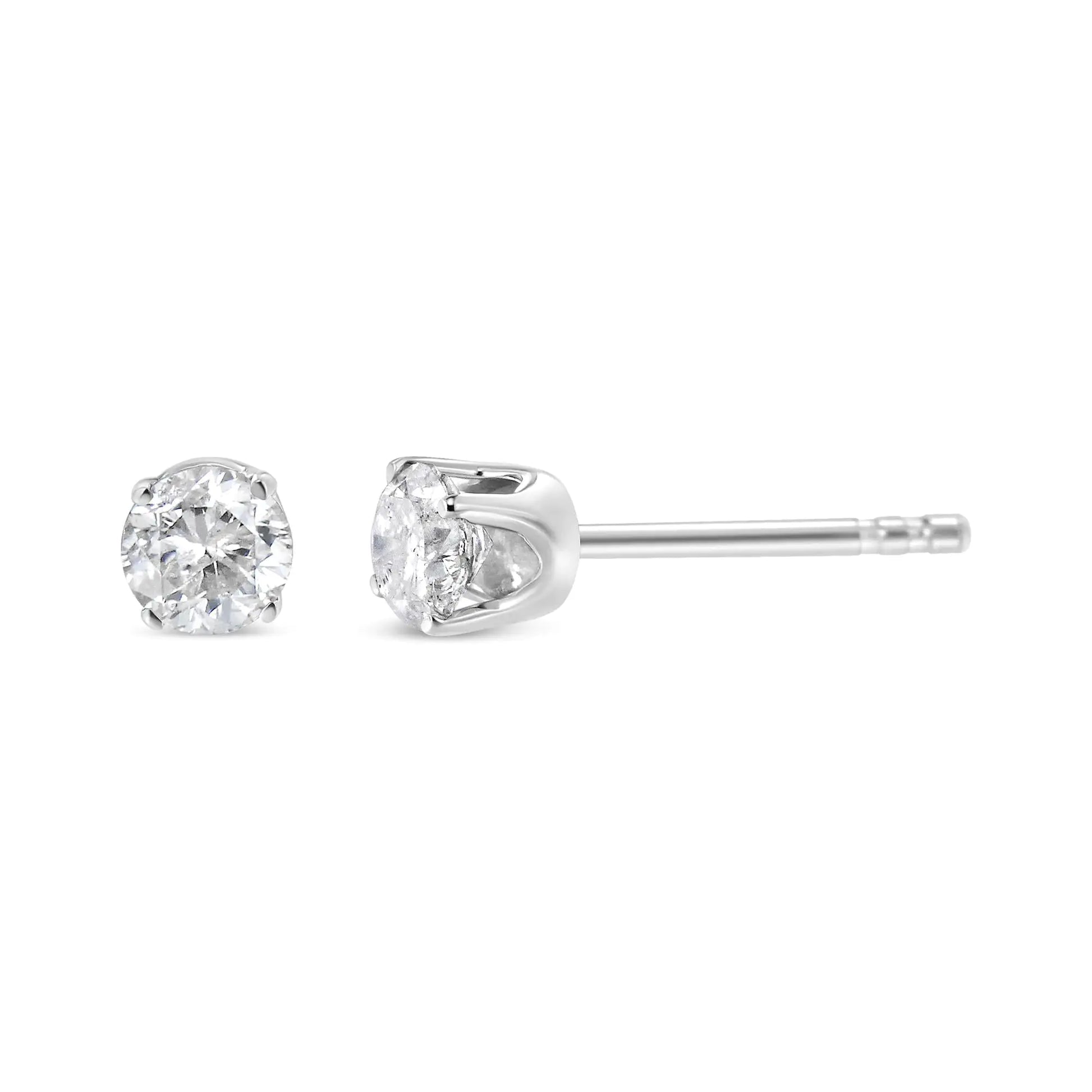 AGS Certified 14K White Gold 1.0 Cttw 4-Prong Set Brilliant Round-Cut Solitaire Diamond Push Back Stud Earrings (G-H Color, SI2-I1 Clarity) - Puritific