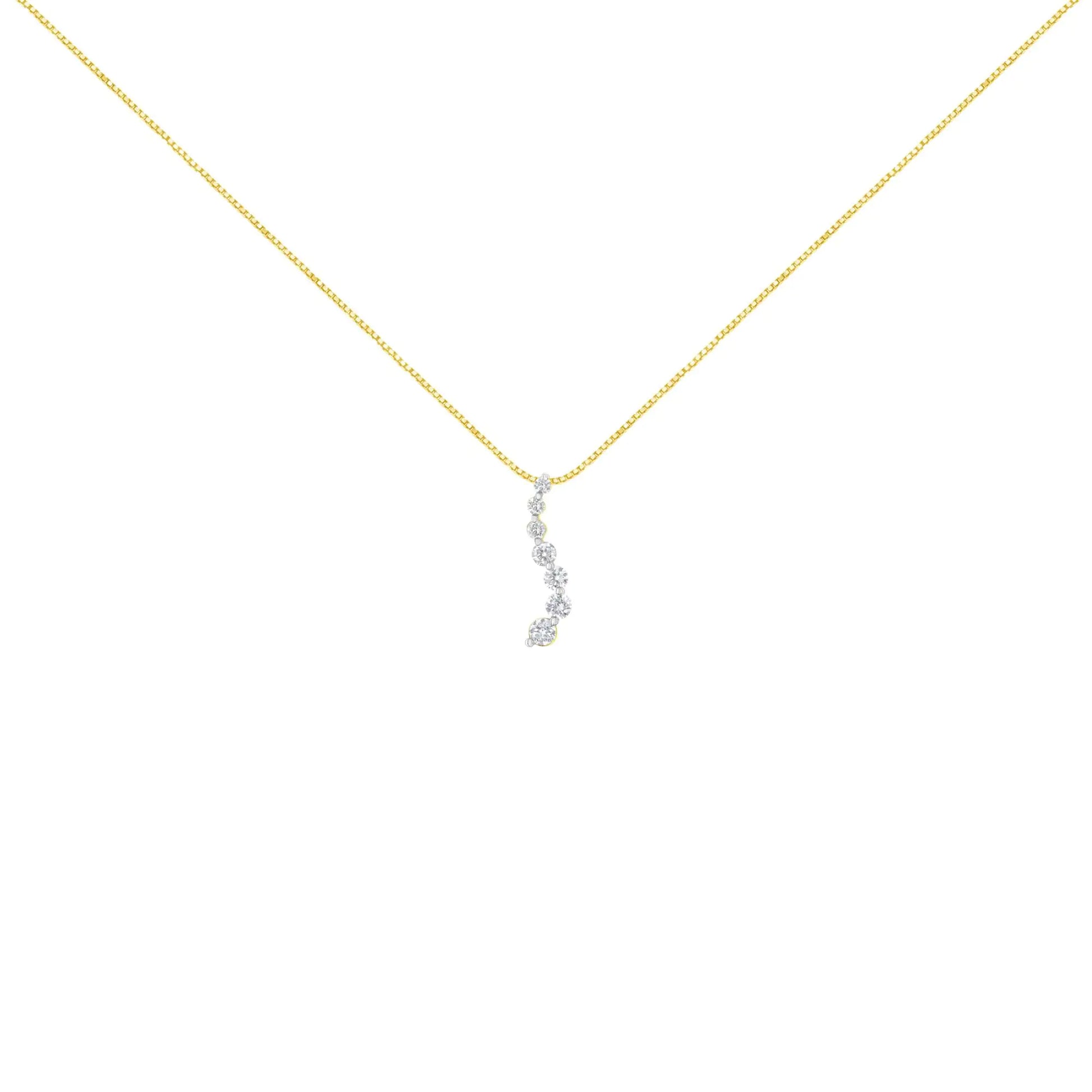 AGS Certified 14K Yellow Gold 2.0 Cttw Baguette and Brilliant Round-Cut Diamond Journey 18" Pendant Necklace (F-G Color, I1-I2 Clarity) - Puritific