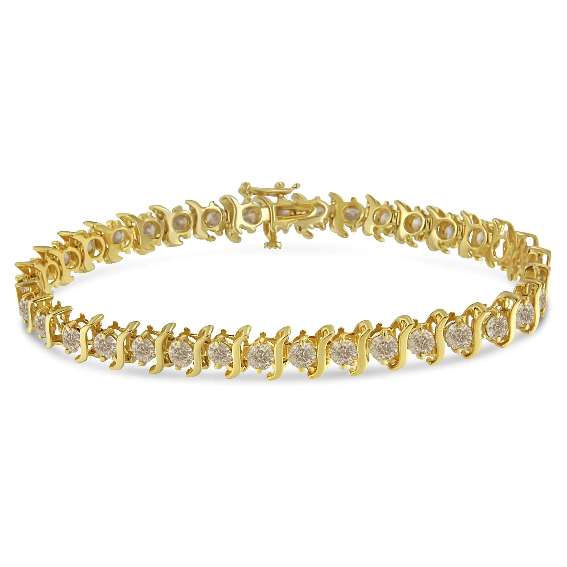 14K Yellow Gold-Plated .925 Sterling Silver 6.0 cttw Classic Round-Cut Diamond "S" Link Bracelet (J-K Color, I1-I2 Clarity) - Size 7.5" - Puritific