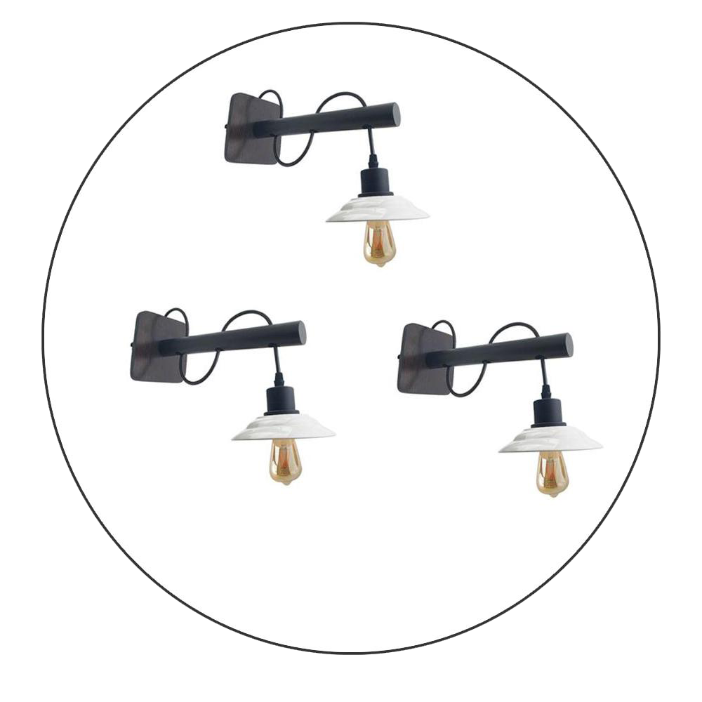 3 Pack Modern Industrial Black Scone Wall Light With White Shade with FREE Bulbs~2285-1