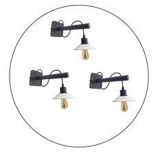 3 Pack Modern Industrial Black Scone Wall Light With White Shade with FREE Bulbs~2285-1