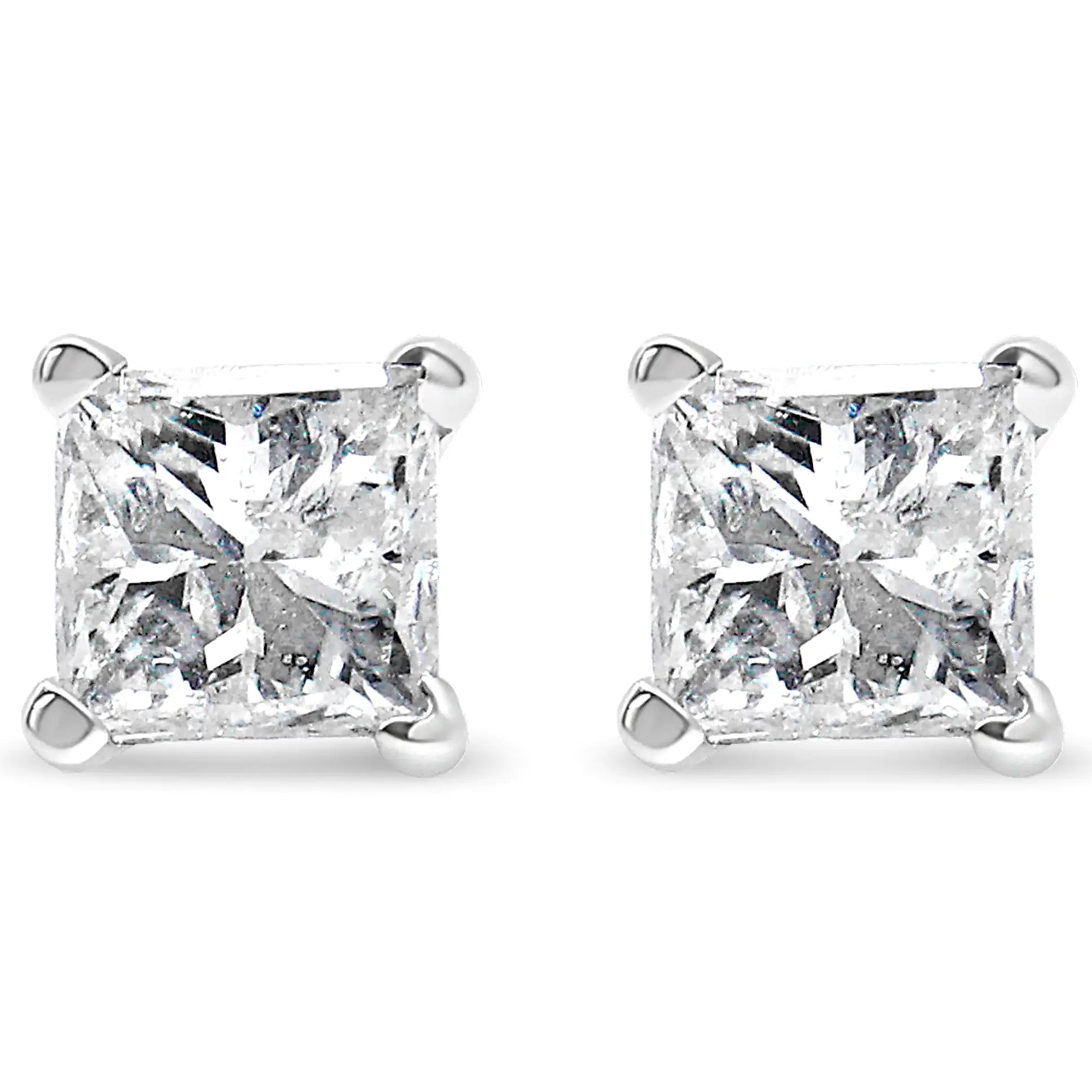 AGS Certified 1/4 Cttw Princess-Cut Square Diamond 4-Prong Solitaire Stud Earrings in 14K White Gold (G-H Color, I1-I2 Clarity) - Puritific