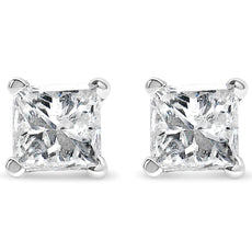 AGS Certified 1/4 Cttw Princess-Cut Square Diamond 4-Prong Solitaire Stud Earrings in 14K White Gold (G-H Color, I1-I2 Clarity) - Puritific